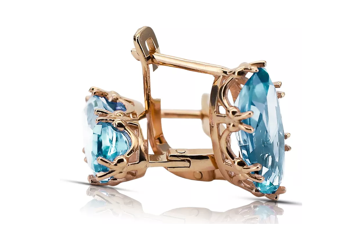 Vintage style Earrings Aquamarine Original Vintage 14K Rose Gold vec021r